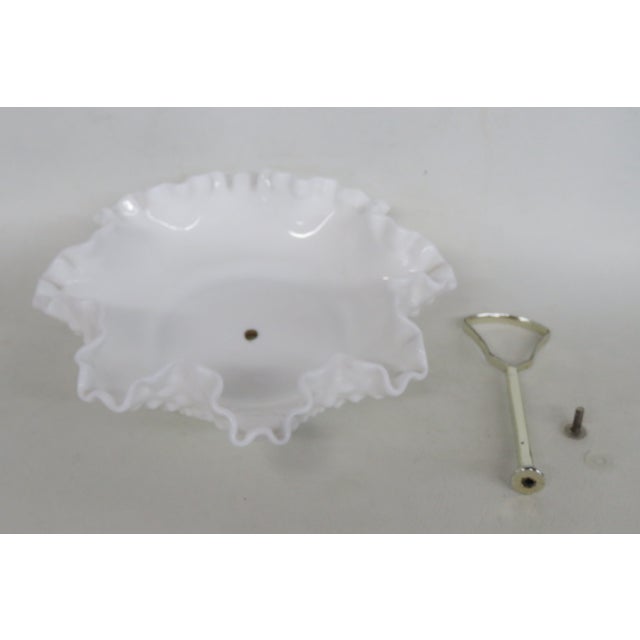 Mid 20th Century Fenton White Milk Glass Ruffled Edge Hobnail Candy Dish With Metal Handle For Sale - Image 9 of 14