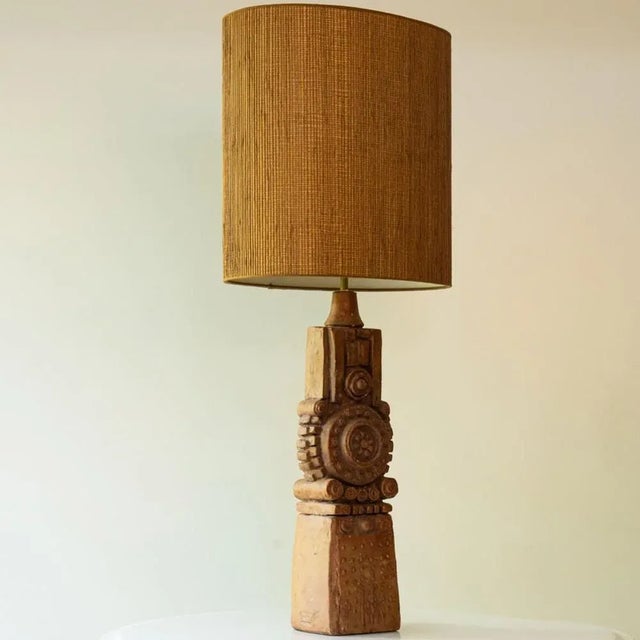White Terracotta Ceramic Floor Table Lamp by R. Rooke with Lampshade attributed to R. Houben, 1960s For Sale - Image 8 of 12