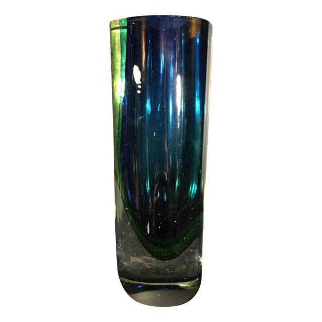 Blue and Green Sommerso Murano Glass Vase by Flavio Poli for Murano, 1960s For Sale