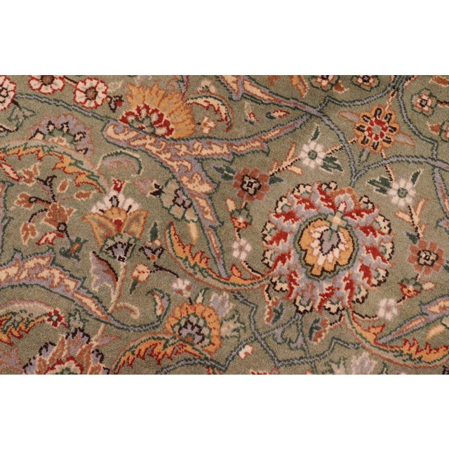 1990s Shabby Chic 1990's Floral Pak-Persian Green/Ivory Wool Rug - 9'0'' X 12'2'' For Sale - Image 5 of 9