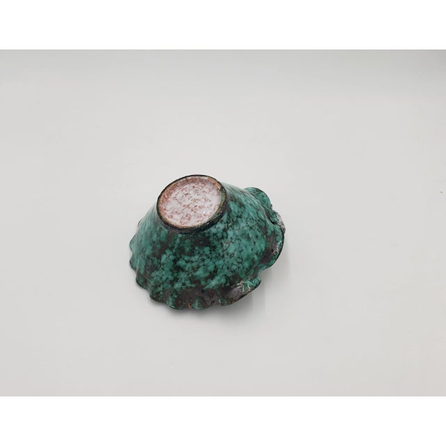 Vintage Hand-Crafted Italian Teal Pottery Basket/Bowl With Yellow Flowers For Sale - Image 4 of 10