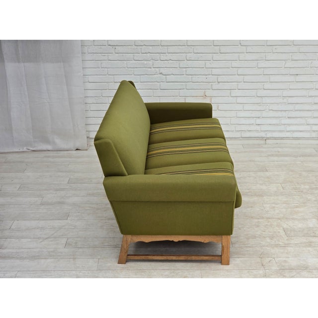 3-Seater Danish Sofa in Green Furniture Wool and Oak Wood, 1970s For Sale - Image 14 of 18