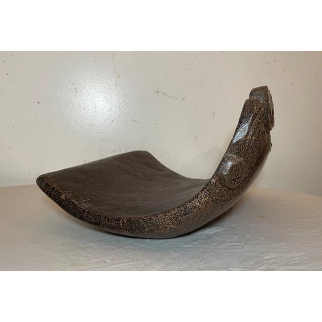 Share Large Antique Heavy Black Palm Asian Wooden Figural Sculpture Centerpiece Stand For Sale - Image 11 of 14