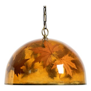 Large Italian Resin Pendant Lamp with Embedded Maple Leaves, 1970s For Sale