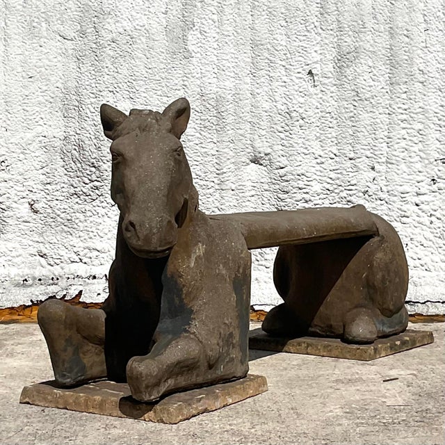Vintage Boho Cast Concrete Horse Bench Chairish