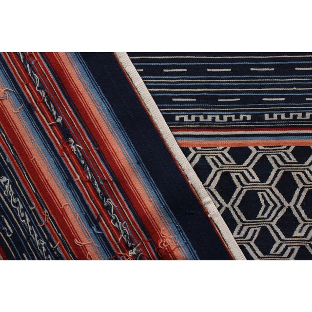 Modern Flat Weave Rug in Blue and Red Striped Kilim Rug Design For Sale In New York - Image 6 of 6