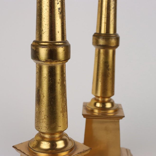 Antique Candleholders with Square Base and Circular Feet in Gilded Bronze, Set of 2 For Sale - Image 5 of 10