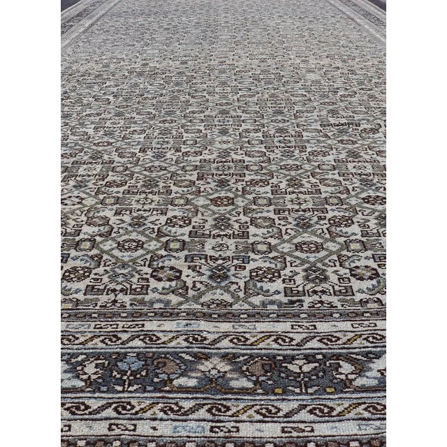 Antique Persian Hamadan Gallery Rug With Allover Pattern in Cool Tone 8'0 X 16'10 For Sale - Image 9 of 17