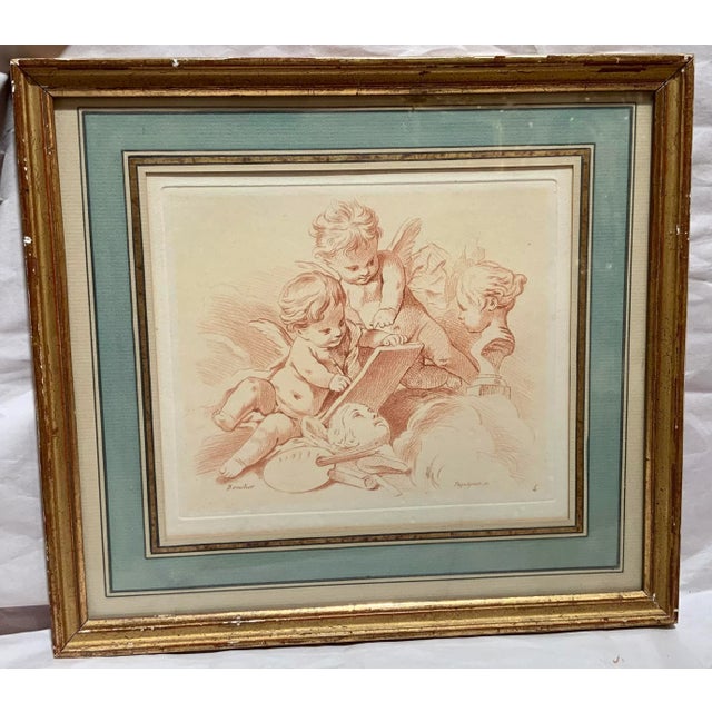 Antique engraving by Auguste Pequegnot( French, 1819-1878) after Francois Boucher( 1733-1770). Beautifully mated and framed .