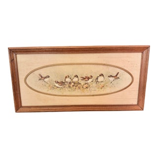 Vintage Marjorie Morrow “Sparrows” Framed Bird Print, 1983 For Sale