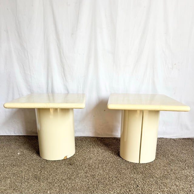 Postmodern 1980s Postmodern Faux Marble Top Side Tables - A Pair For Sale - Image 3 of 8