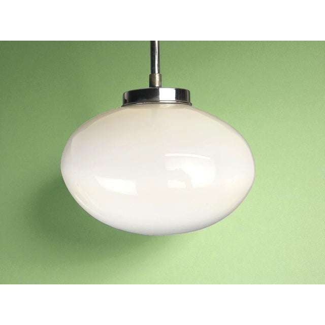Art Deco Portuguese Oval White Opaline Glass Hanging Lamp, 1950s For Sale - Image 9 of 9
