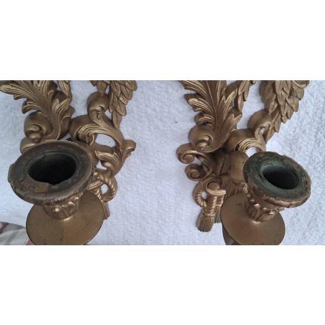 Vintage 1962 Burwood Products Co. Matched Pair Gold Rococo Wall Candle Sconces — Hollywood Regency, Made in Usa For Sale - Image 4 of 13