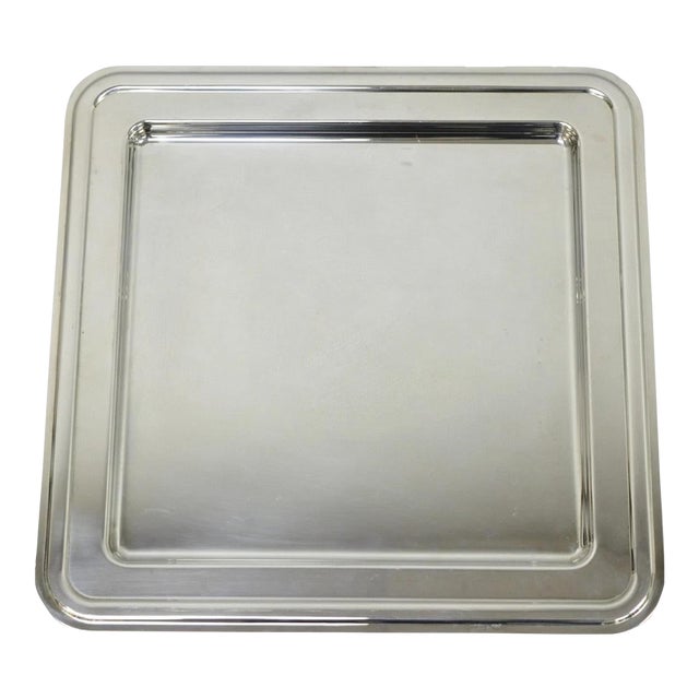 Late 20th Century Modern Landes Silver Plated 13.5" Square Bar Serving Platter Tray For Sale