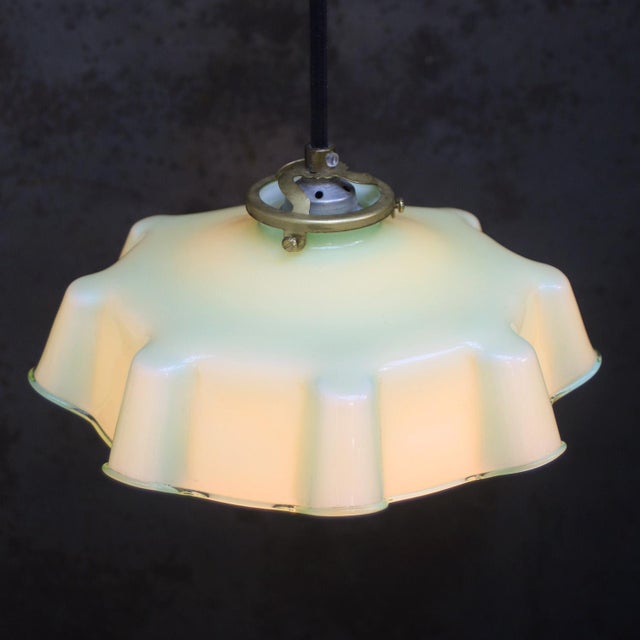 Mid-Century Modern French Green Opaline Glass Pendant Lamp For Sale - Image 3 of 7