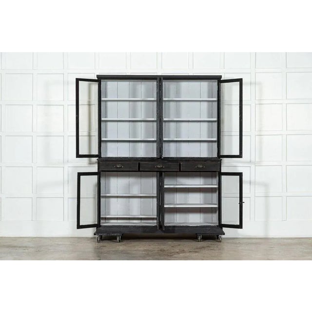 Circa 1890 large 19thc english ebonised pine glazed dresser / bookcase base w154 x d48 x h91 cm top w157 x d31 x h105 cm...