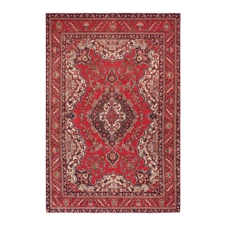 Shabby Chic Persian Tabriz Red/Blue Wool Rug - 7'3'' X 10'9'' For Sale