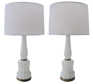Pr of Danish White Opaline Lamps by Bing&Groendahl Heiberg - a Pair