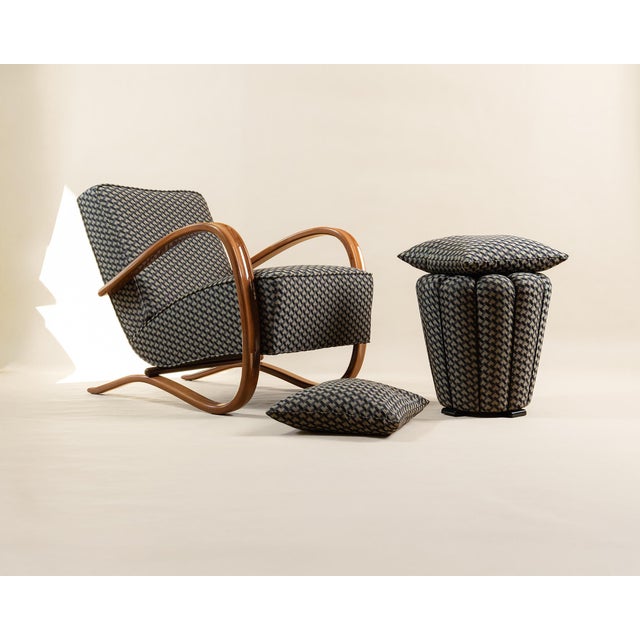 H-269 Lounge Chair and Ottoman by Jindřich Halabala for Up Závody, 1930s, Set of 2 For Sale - Image 3 of 6