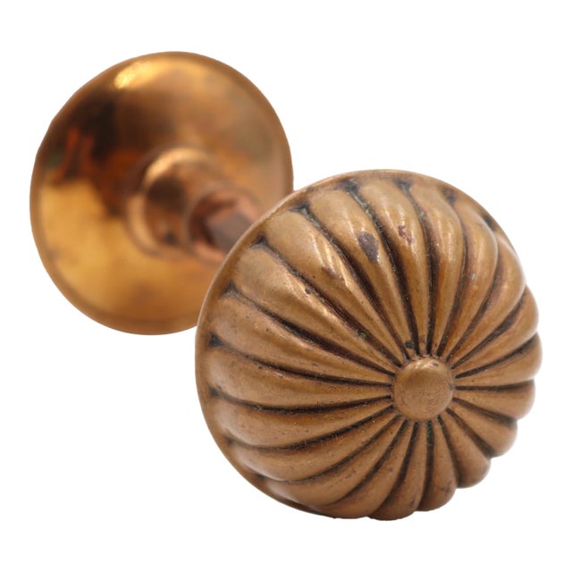 Pair of Vintage Fluted Brass Entry Door Knobs For Sale