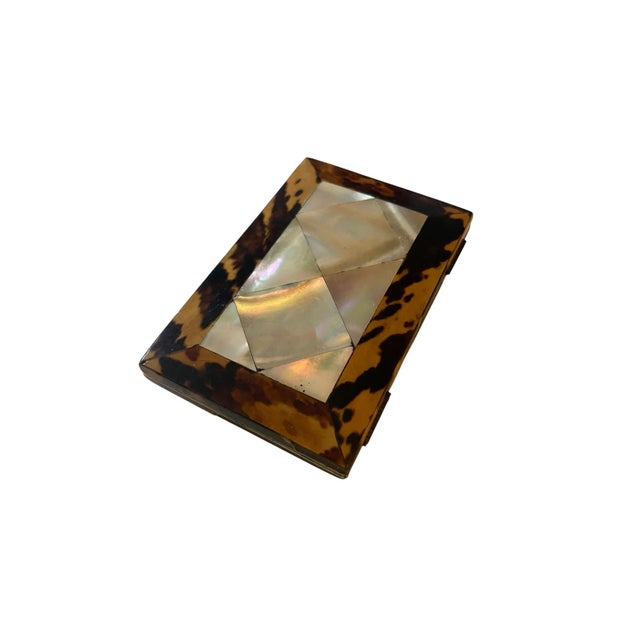 Exquisite Anglo Faux Tortoise and mother of pearl calling card case with accordion interior with 11 spots for your cards....