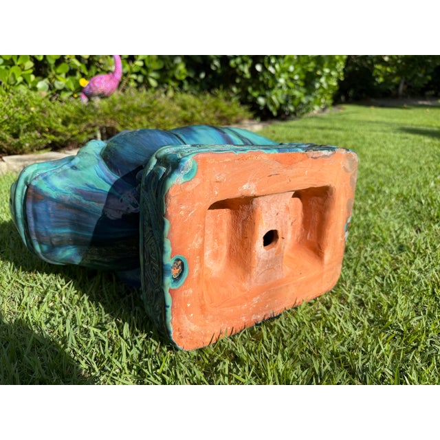 Vintage Blue Green Glazed Terracotta Foo Dog Petite Garden Stool For Sale - Image 10 of 11