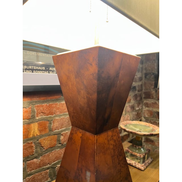 Mid-Century Modern Danish Burlwood Polished Pyramidal Lamp With Two Fixtures For Sale - Image 12 of 12