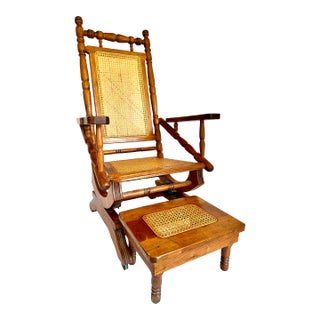 Vintage 1940s Cane Glider and Footstool For Sale