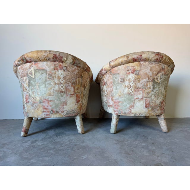 Postmodern 1980’s Postmodern Vladimir Kagan-Style Flare Arm Upholstered Lounge Chairs – A Pair For Sale - Image 3 of 12
