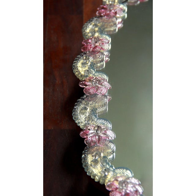 Large Iridescent Murano Glass 26 Rose Wall Mirror, Italy, 1960s For Sale - Image 6 of 14