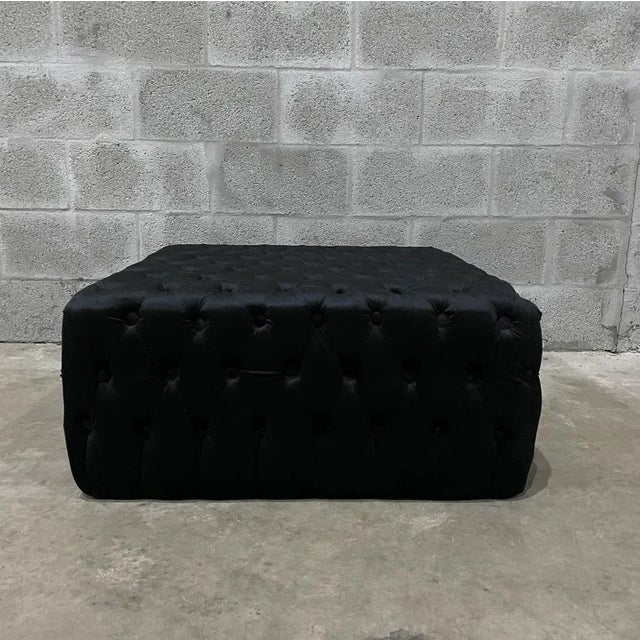 French Black Velvet Tufted Chesterfield Footstool For Sale - Image 3 of 6