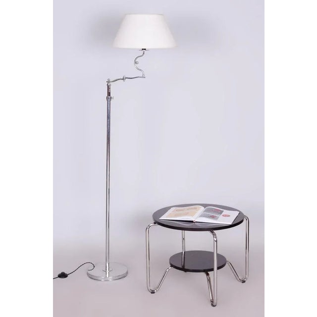 Czech Bauhaus Floor Lamp in Chrom-Plated Steel with Textile Lamp Shade, 1920s For Sale - Image 10 of 10