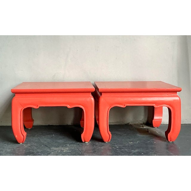 Late 20th Century Vintage Asian Lacquered Side Tables - A Pair For Sale - Image 5 of 9