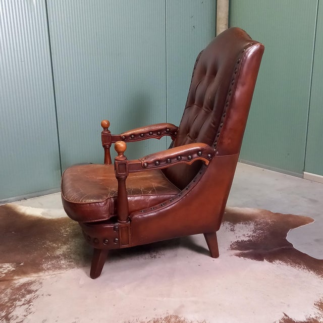 Brown Cowhide Leather Library Armchair, 1960s For Sale - Image 8 of 17