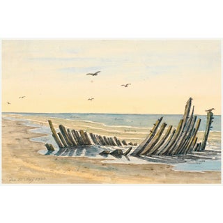 Wreck on the Beach, Vintage Coastal Art Print, 60" X 40" For Sale