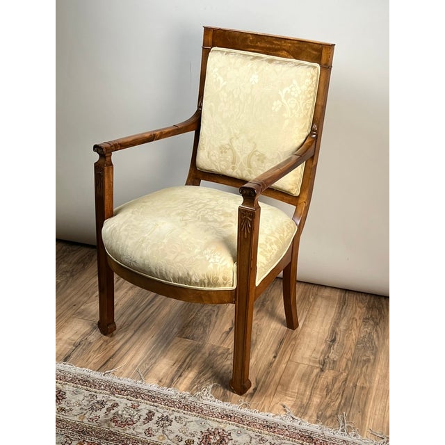 French Antique French Directoire Style Fauteuil Open Arm Chair in Sapelle Mahogany C. Late 19th Century For Sale - Image 3 of 10