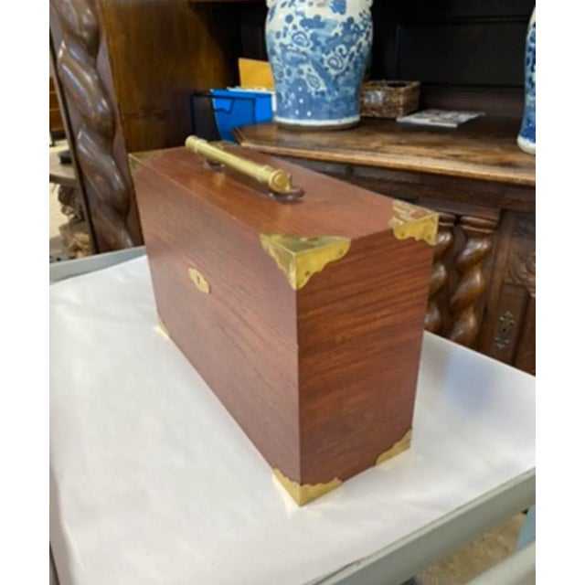 Vintage English Style Brass Bound Walnut Wine Bottle Decanter Box For Sale In Boston - Image 6 of 10