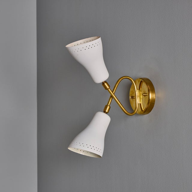 1950s 1950s Stilux Milano White Perforated Double Shade Wall Lamp For Sale - Image 5 of 15