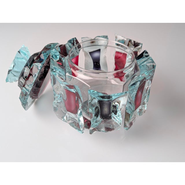 Brutalist Cut Glass Candy Dish with Lid and Colored Inserts, 1970s For Sale - Image 9 of 13