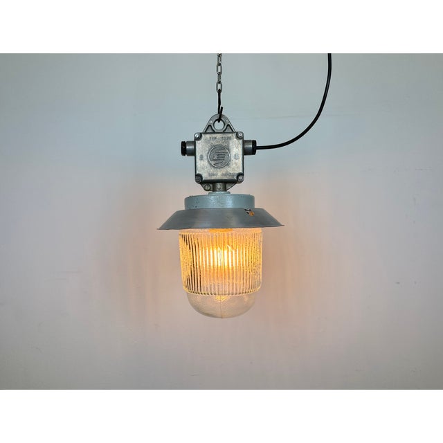 Industrial Aluminium Light with Glass Cover from Elektrosvit, 1970s For Sale - Image 14 of 16