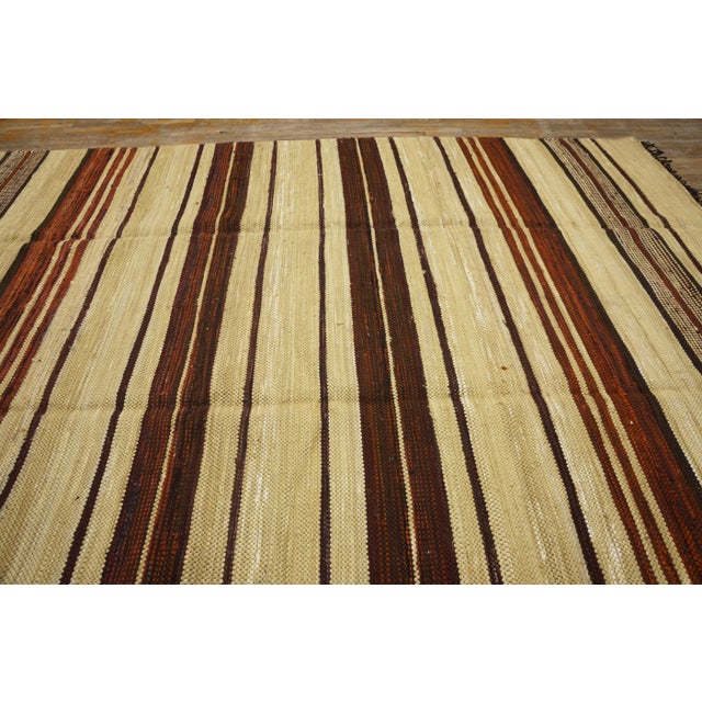 1940s Camel Red Stripe Mid Century Modern Antique American Rag Rug 8' 5'' X 11' 10'' Flatweave Carpet For Sale - Image 4 of 9