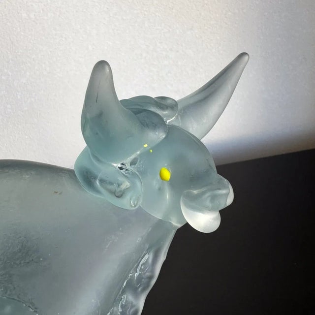 Mid-Century Modern 1960s Murano Art Glass Blue Satin Bull Figure Sculpture For Sale - Image 3 of 9