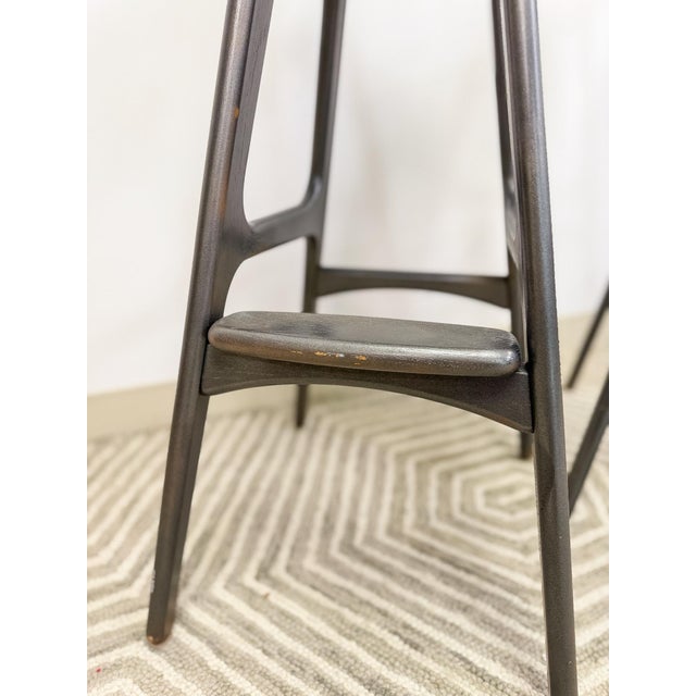 Rare Erik Buch MCM Teak Barstool Pair Danish Modern Vintage Collector Find For Sale - Image 9 of 12