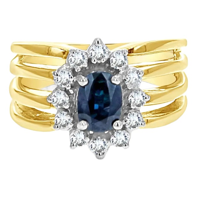 Diamond & Sapphire Halo Engagement Ring 1.25cttw 14k Yellow Gold, Size 8 For Sale