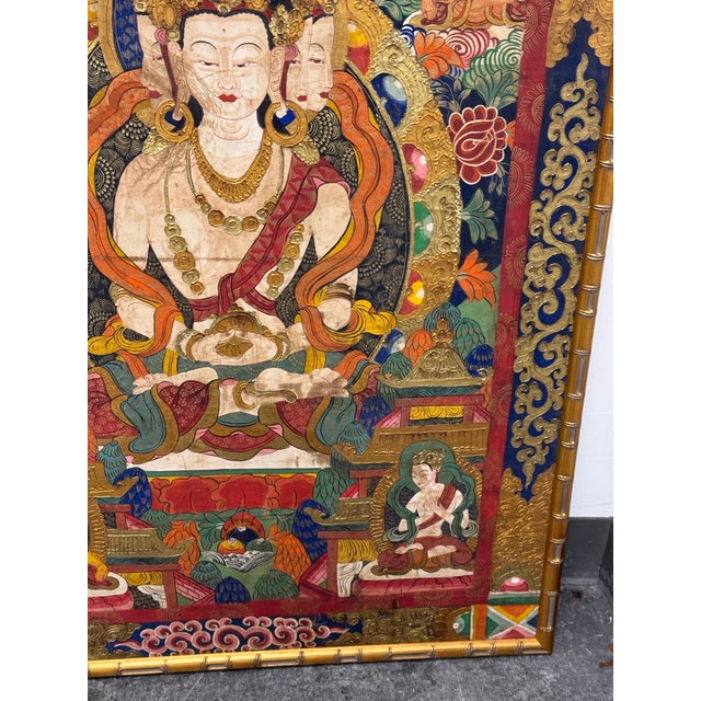 Tibetan Buddhist Sarvavid Mahavairocana Thangka Painting, Framed For Sale - Image 11 of 12