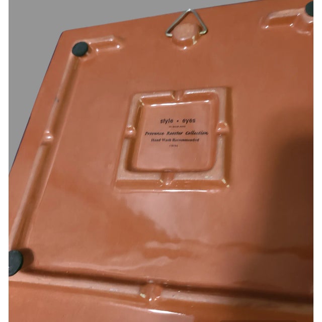 Ceramic Late 20th Century Provence Baum Bros. Style Eyes Hand Painted Terra-Cotta Country Rooster Wall Hanging Trivet Tile For Sale - Image 7 of 9