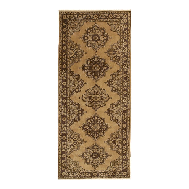 Vintage Circa 1940 Subdued Oushak Gallery Size Hand Woven Rug 4ft 9in X 12ft 6in For Sale