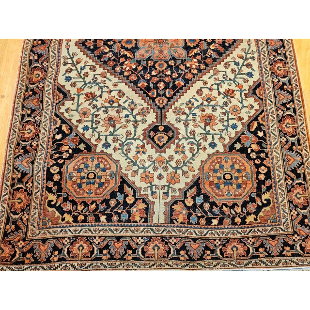 Cream 19th Century Persian Farahan Sarouk Rug, Handwoven Floral Patter, Ivory & Blue, 5’ X 7’ For Sale - Image 8 of 12