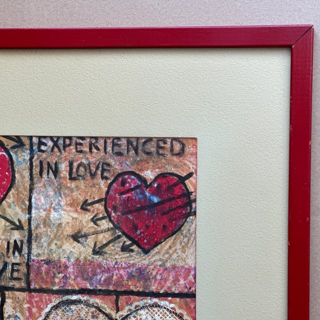 Red Vintage Love! Love! Love! Acrylic Painting by m.e. Harston in Original Frame For Sale - Image 8 of 12