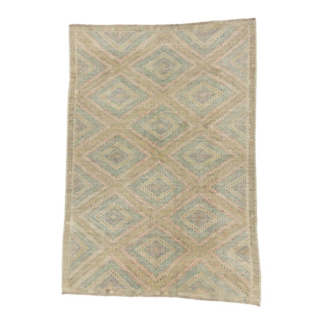 1960s Vintage Cotton Embroidered Kilim Rug- 6′2″ × 8′9″ For Sale